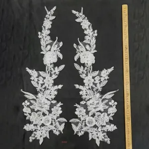 sequinned floral lace applique pair for wedding wear