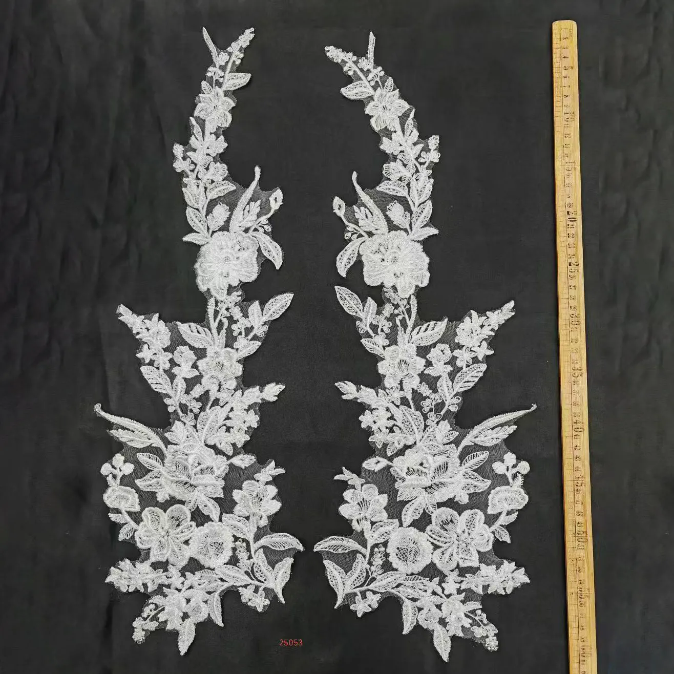sequinned floral lace applique pair for wedding wear