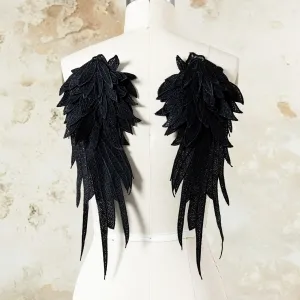 black wing shaped multiple layer lace appliques