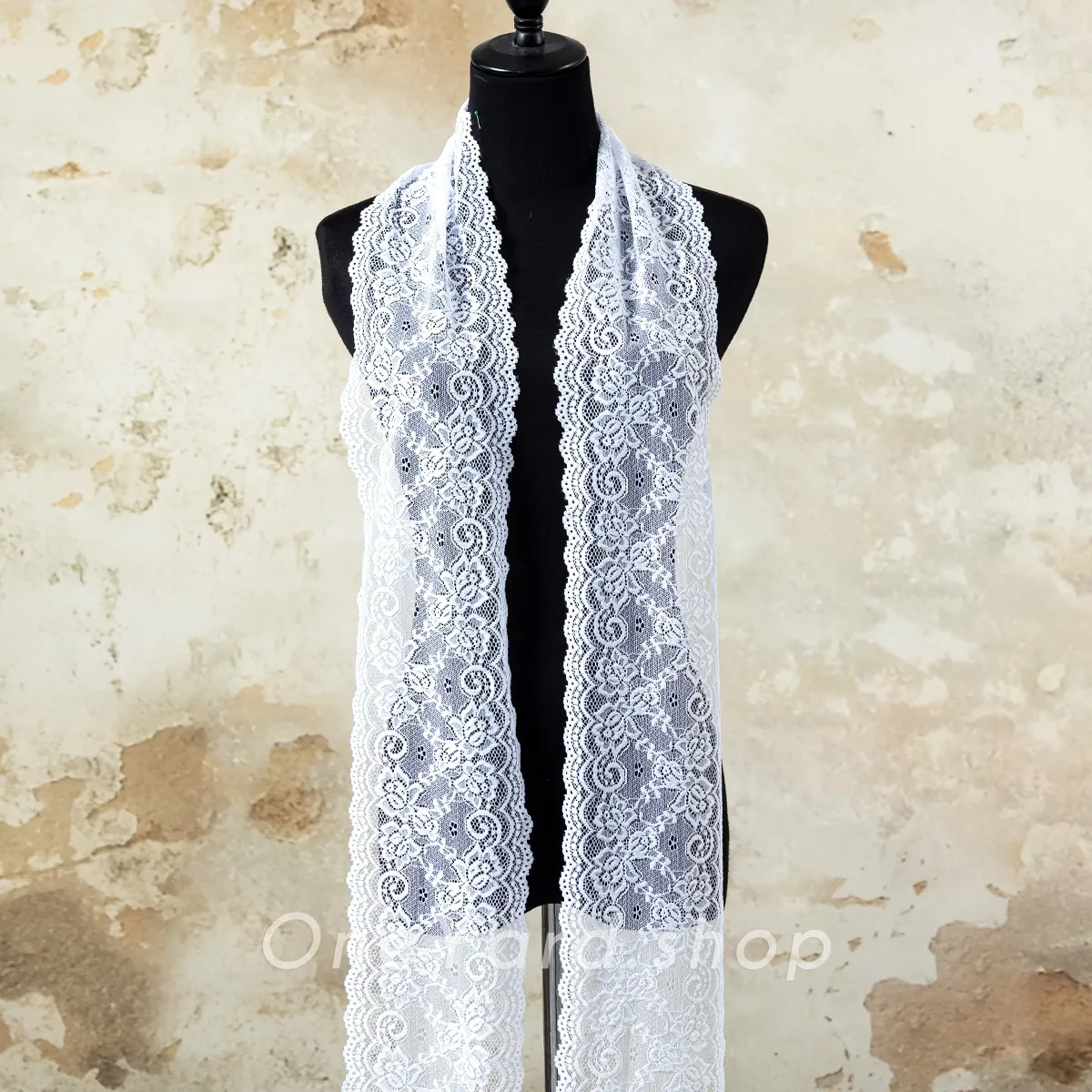 15cm wide pure white stretch lace trim