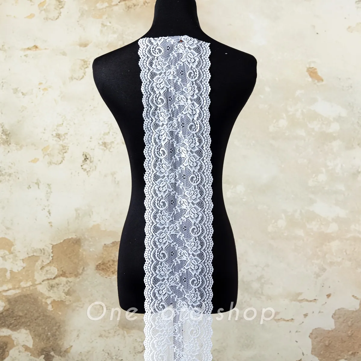 delicate floral scrollwork pattern white lace trim