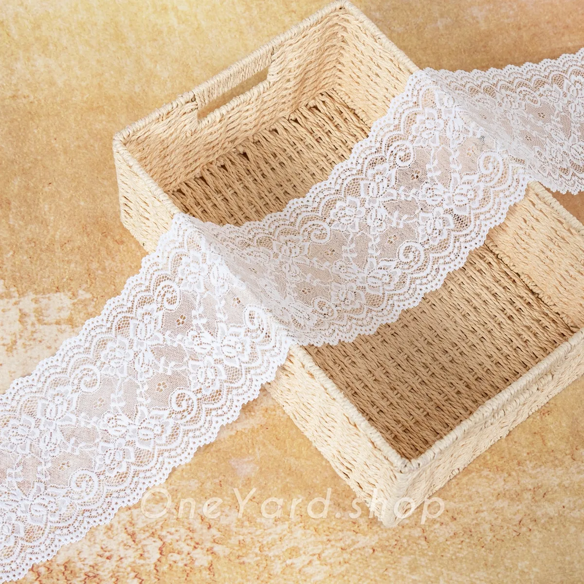 white lace trim with double scalloped edges