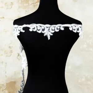 clear sequinned leaf embroidery narrow lace trim