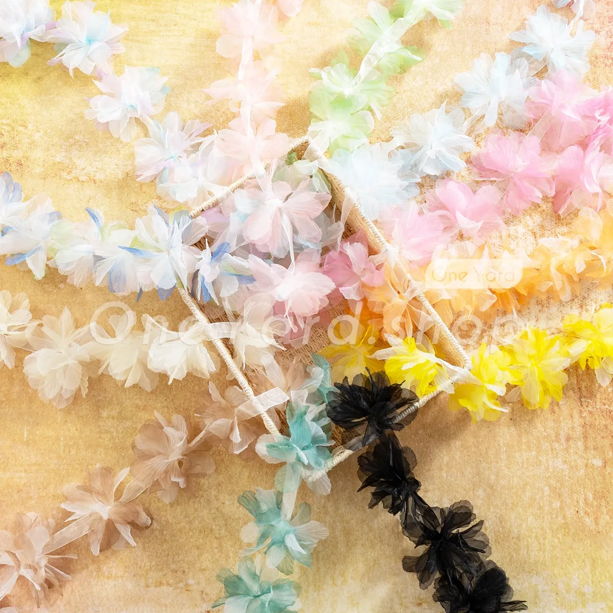 soft translucent organza flower trim