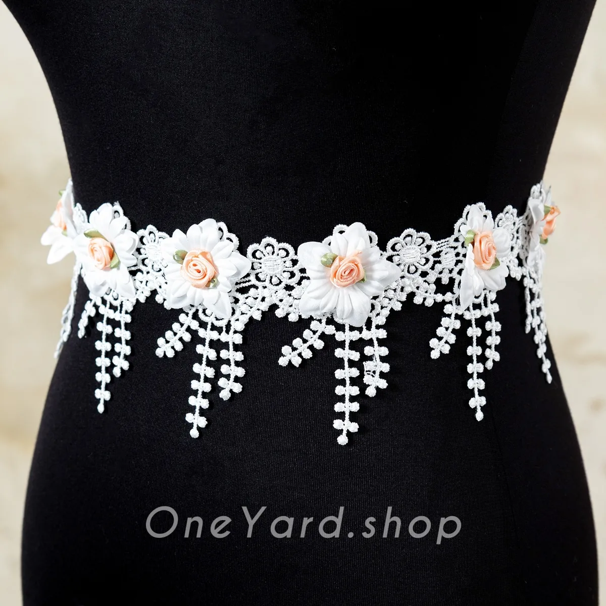 3d peach rosette lace trim for embellishing waistlines