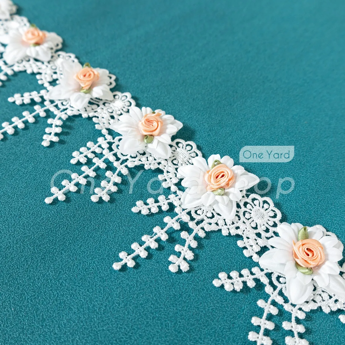 3d peach rosette lace trim
