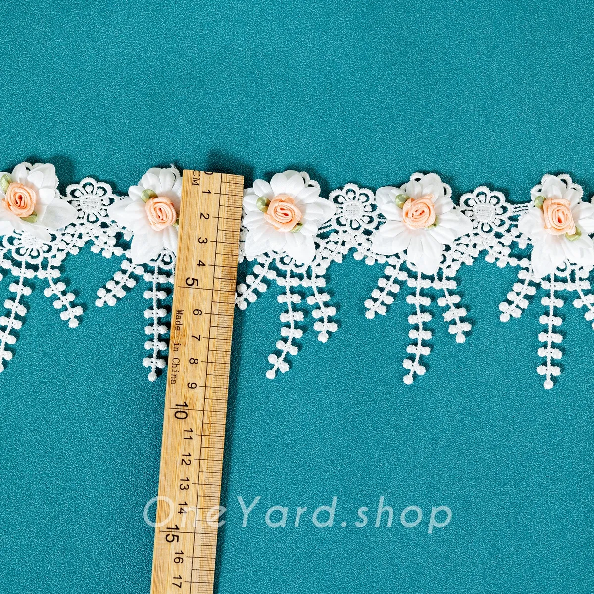 3d peach rosette white lace trim for belt