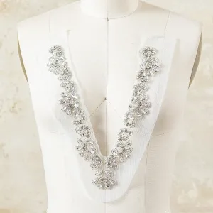 clear glass rhinestone beaded v neck bodice applique
