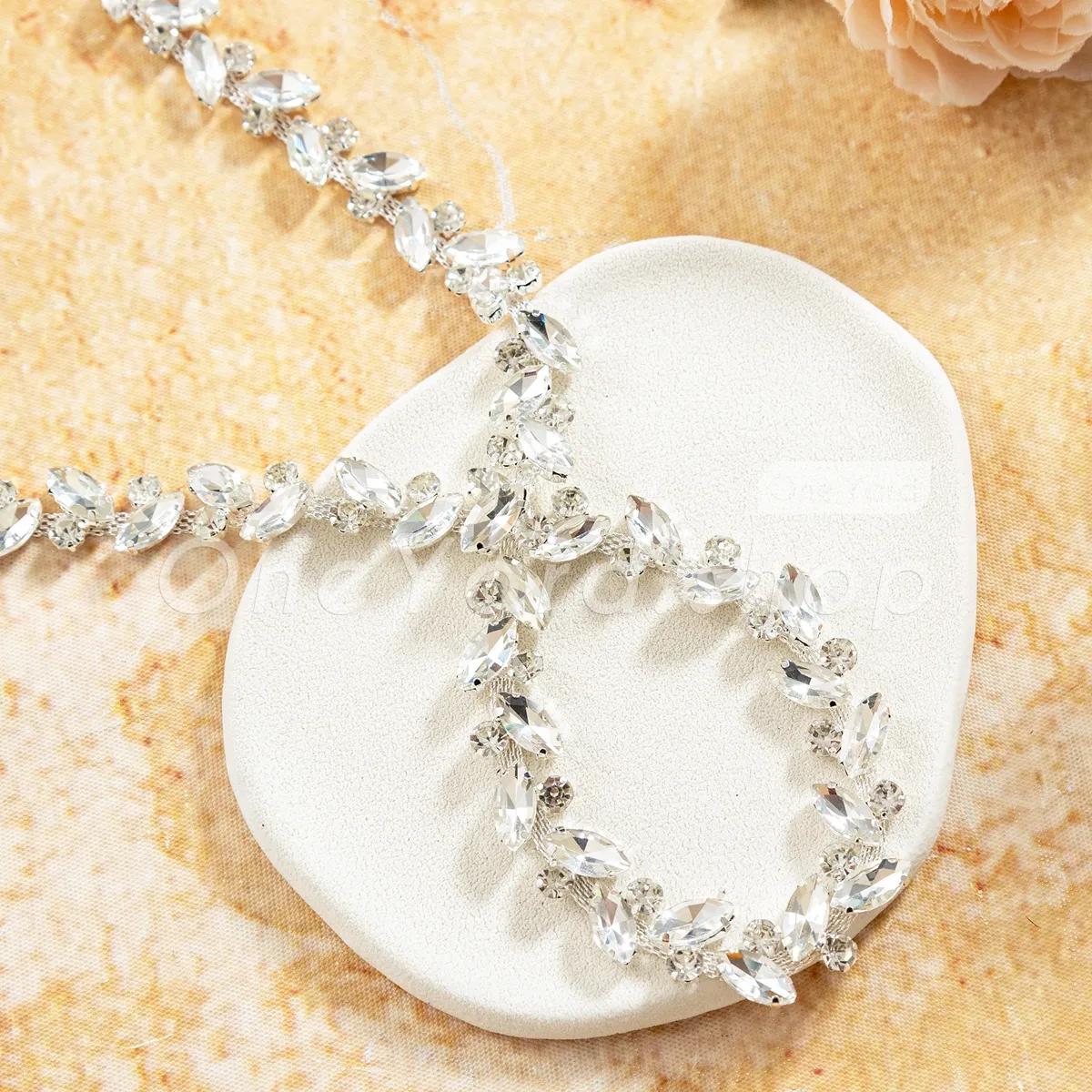 navette clear crystal trim for couture necklines