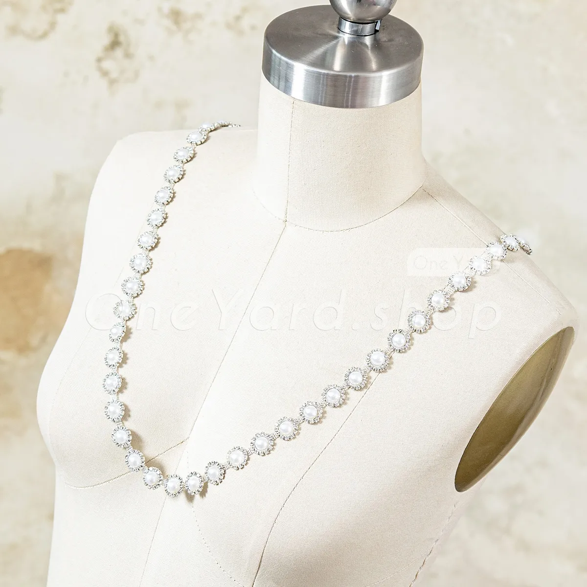 pearl and crystal rhinestone trim for sashes and necklines