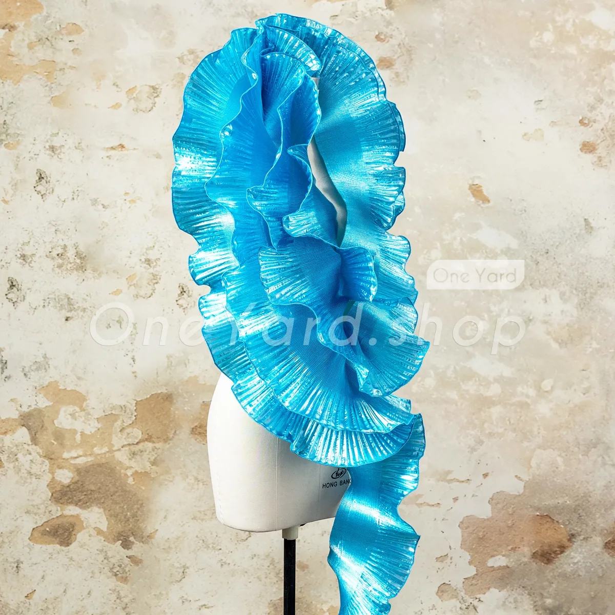 15cm width electric blue metallic ruffle trim