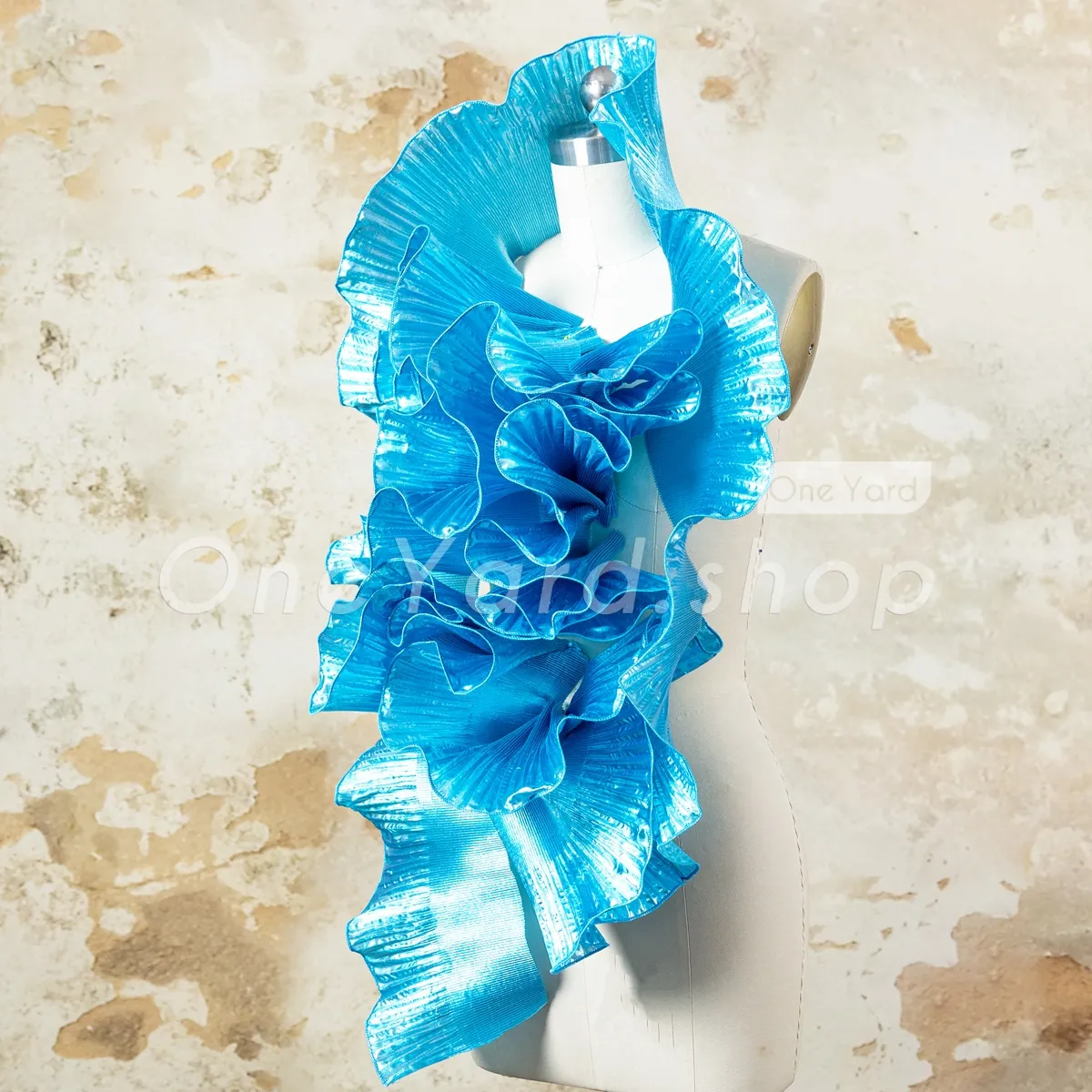 electric blue metallic ruffle trim