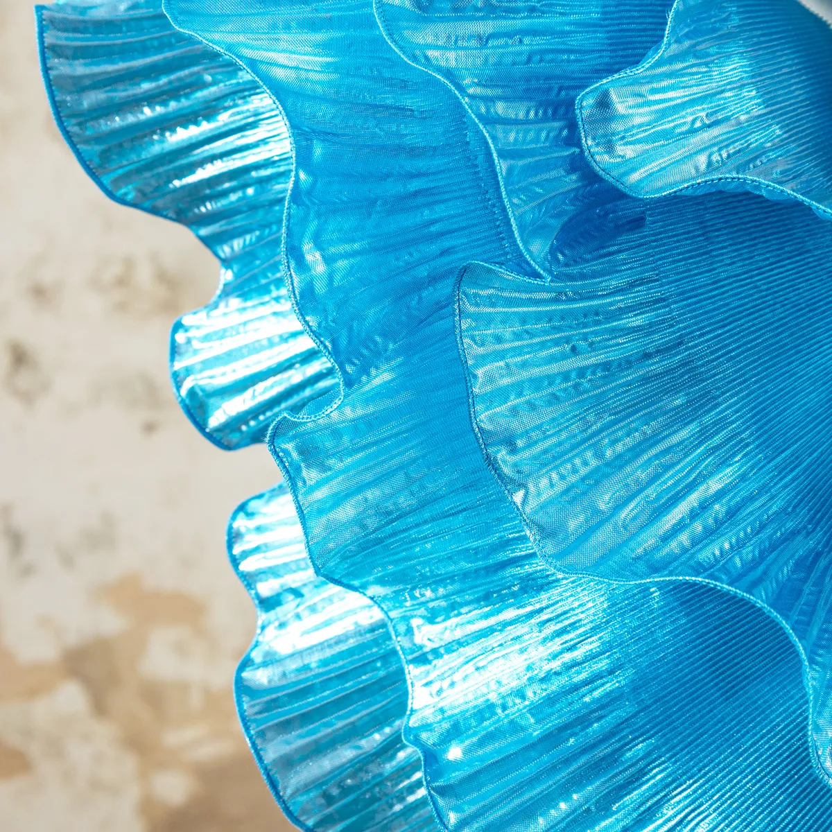 electric blue ruffle trim for cascading sculptural waves
