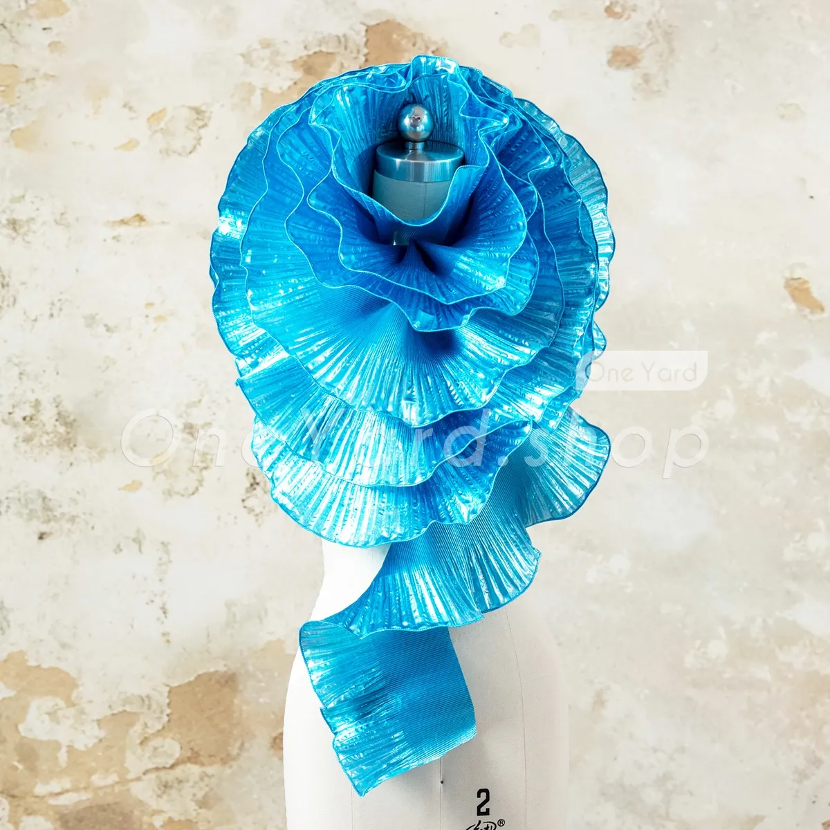 electric blue ruffle trim with sharp accordion pleats