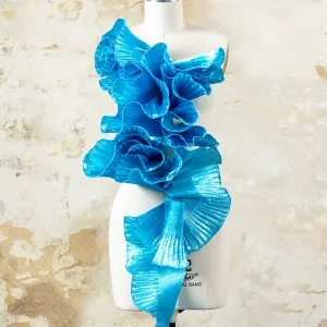 striking electric blue metallic pleated ruffle trim