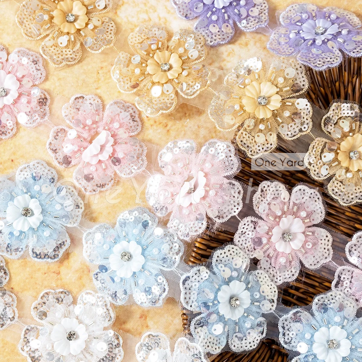 shimmering sequined petals beadwork flower trim shimmering sequined petals beadwork flower trim