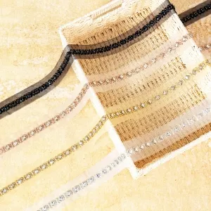 elegant geometric beaded rhinestone trim on sheer mesh