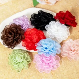 5cm 3d organza fabric flowers flatback rosette