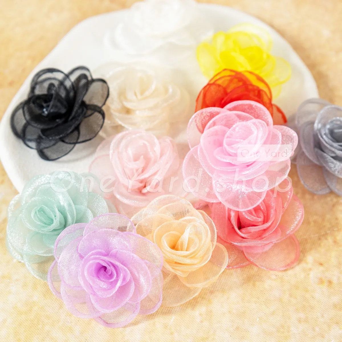 5cm sheer organza 3D rose appliques 5cm sheer organza 3D rose appliques