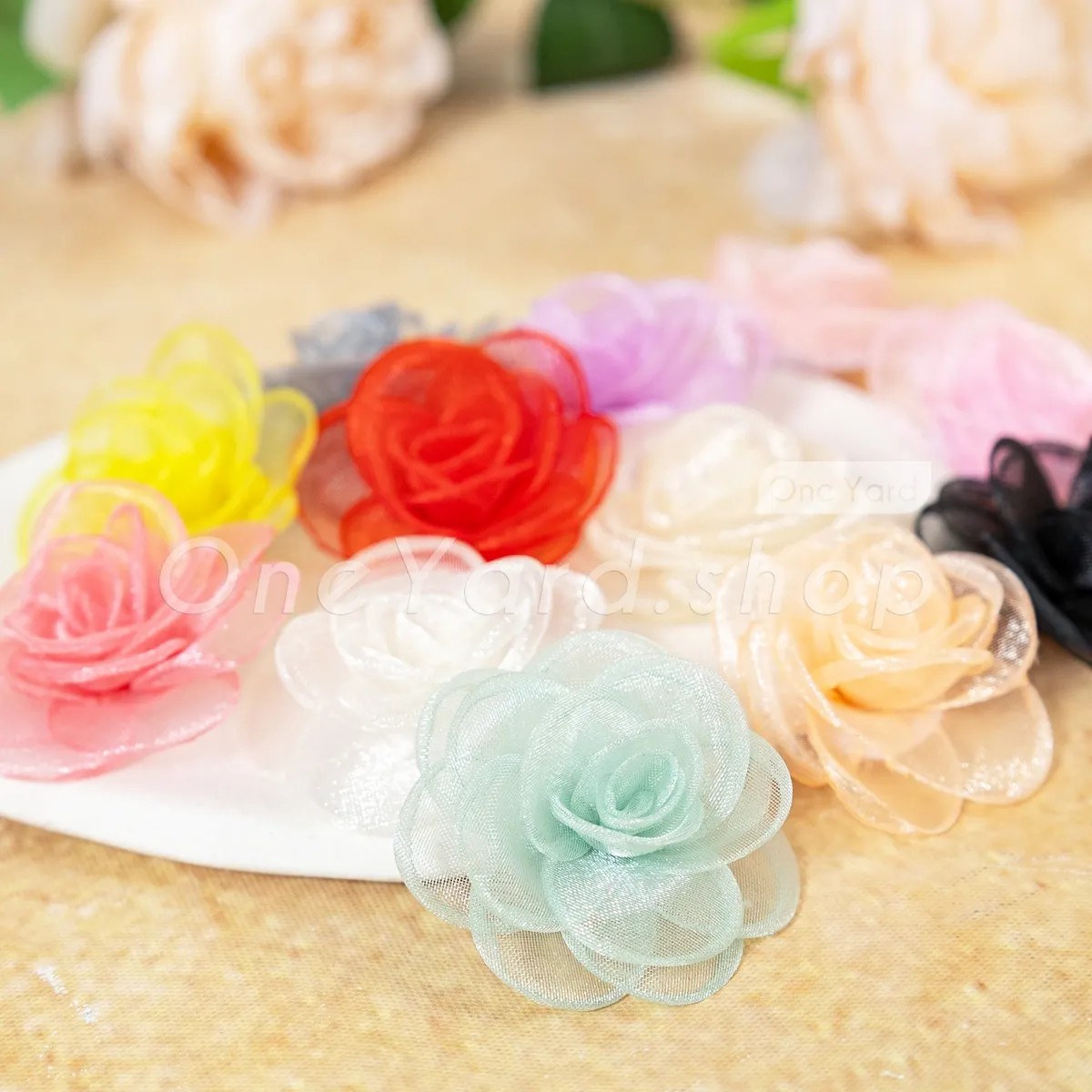 sheer organza 3D rose flower appliques sheer organza 3D rose flower appliques