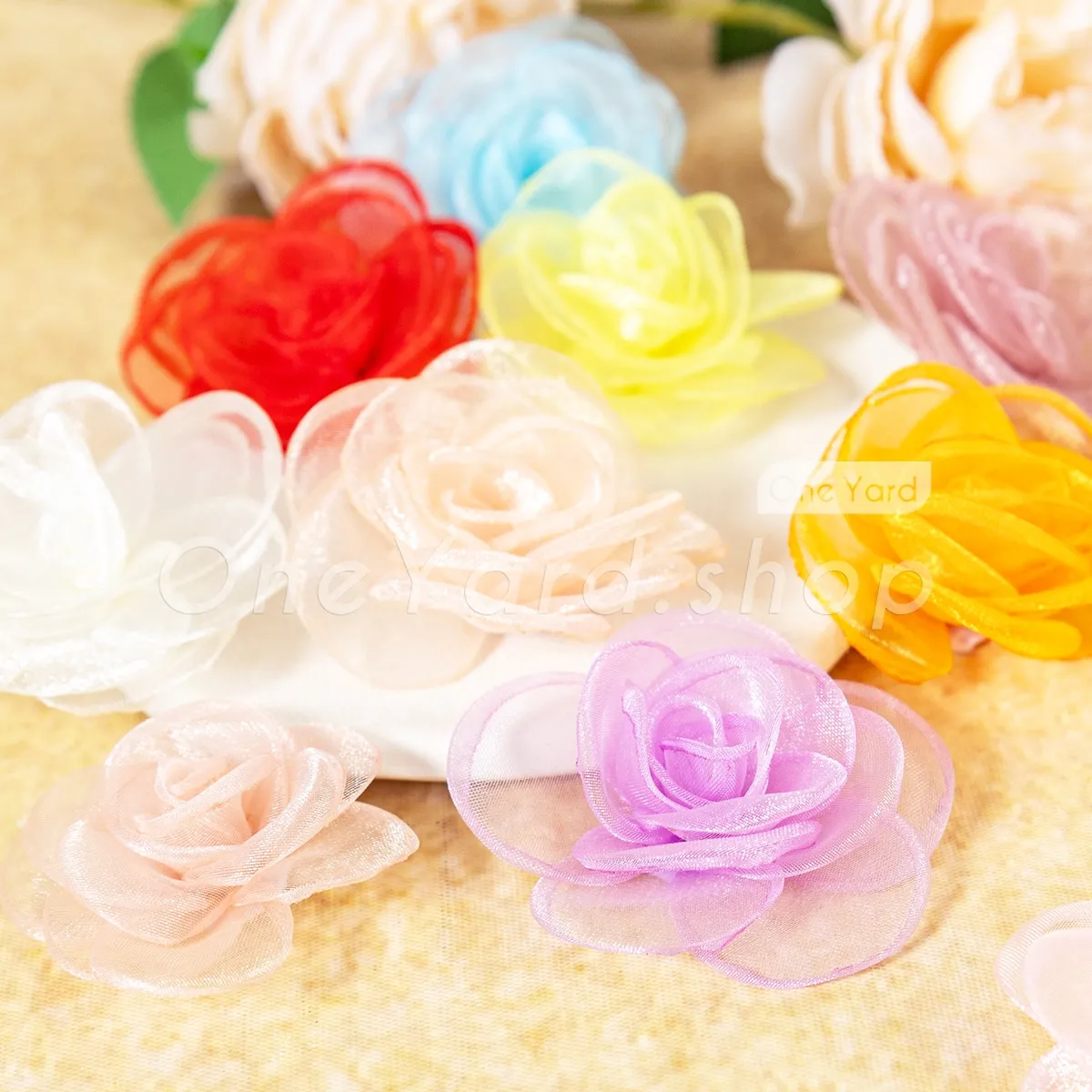65mm sheer organza fabric large flatback 3D flowers 65mm sheer organza fabric large flatback 3D flowers