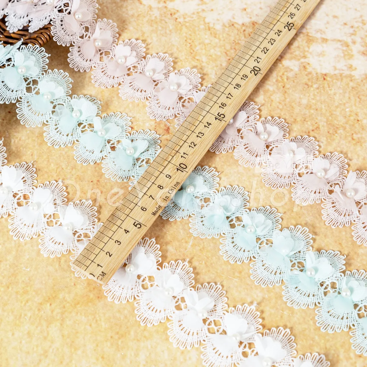 stunning pearled 3D floral organza lace trim