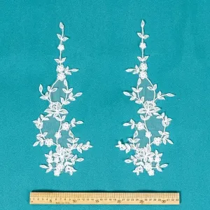 off white floral vine embroidered lace applique pair