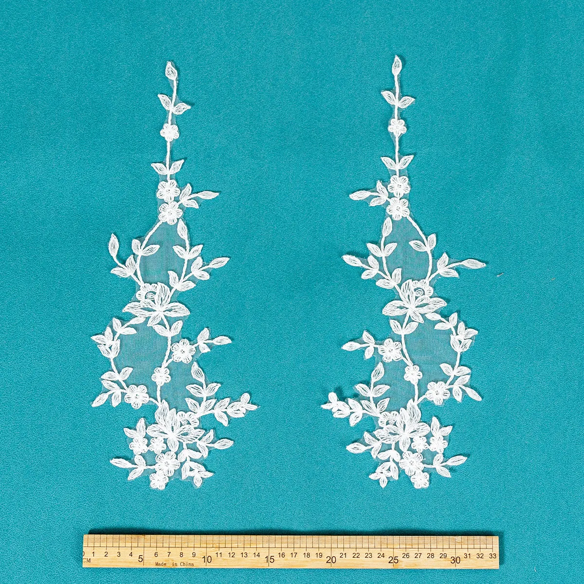 off white floral vine embroidered lace applique pair