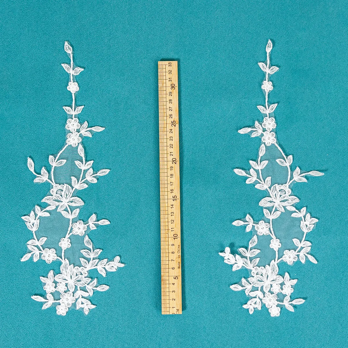 off white floral vine lace applique pair