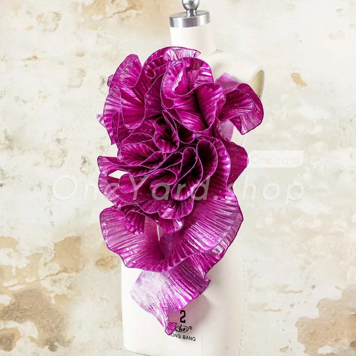 15cm wide metallic magenta liquid pleated ruffle trim