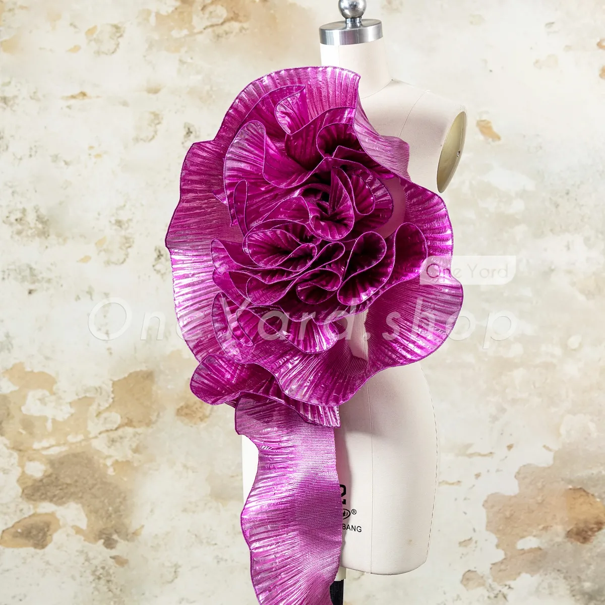 metallic magenta pleated ruffle trim