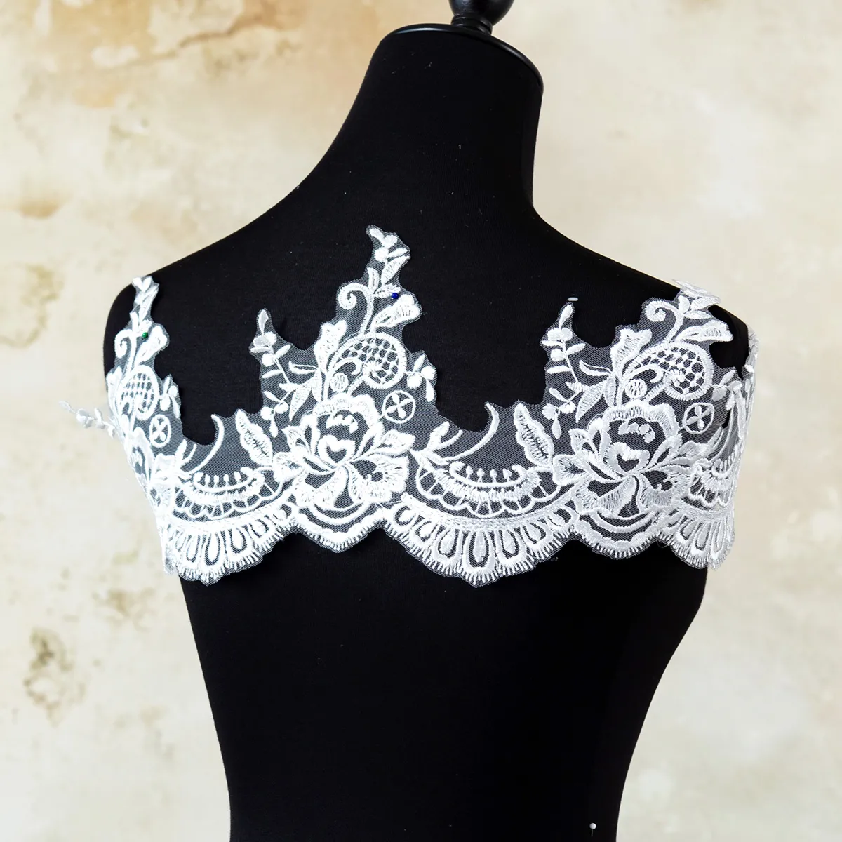 clear sequin floral scalloped lace trim