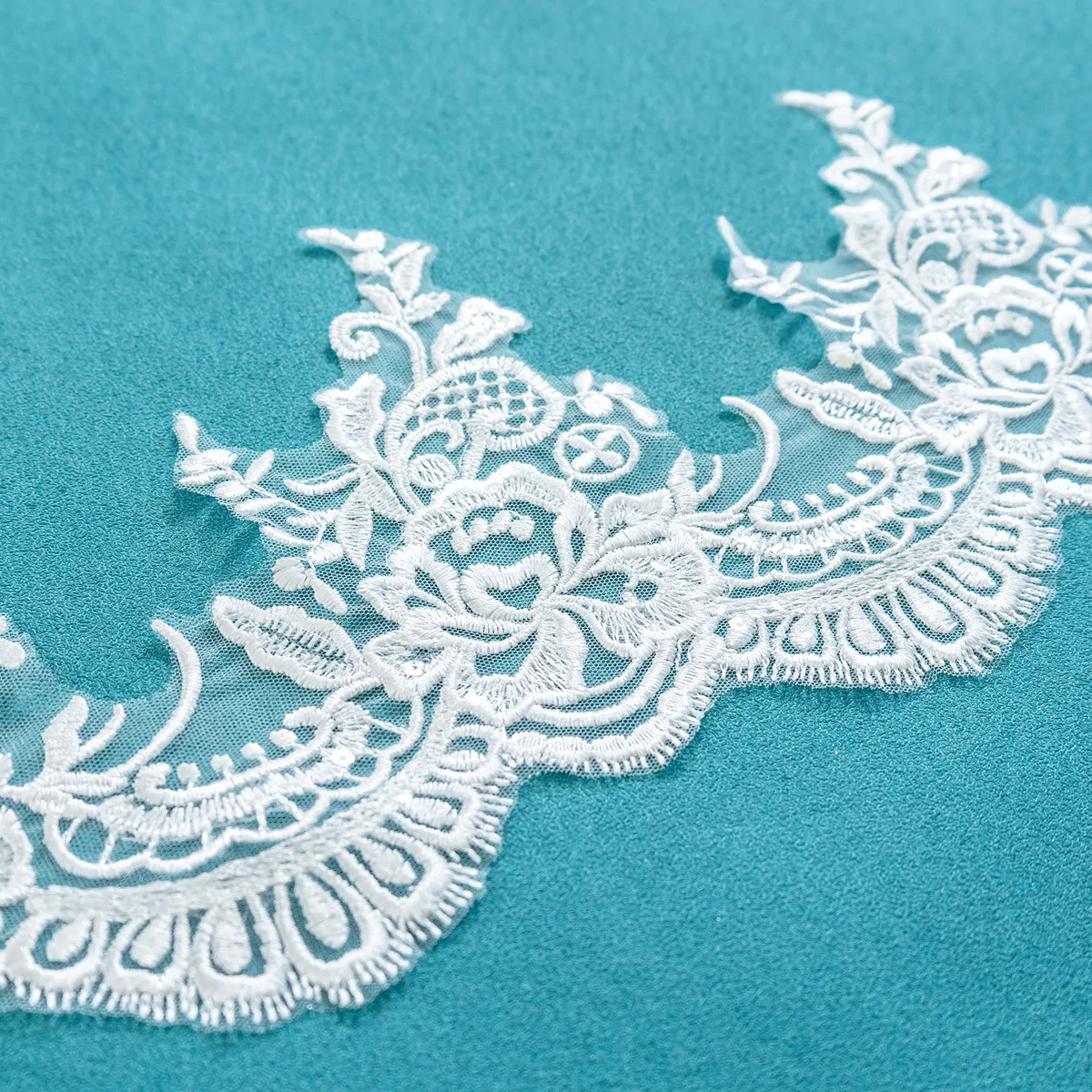 sequinned scalloped floral lace trim