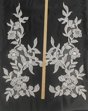 symmetrical embroidered floral vine lace applique pair