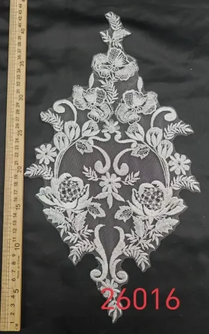 clear sequin symmetrical floral shield lace applique