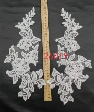 sequinned symmetrical floral vine lace applique pair