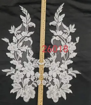symmetrical embroidered floral vine lace applique pair