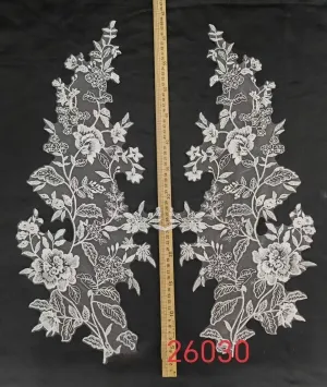 extra large symmetrical floral vine lace applique pair