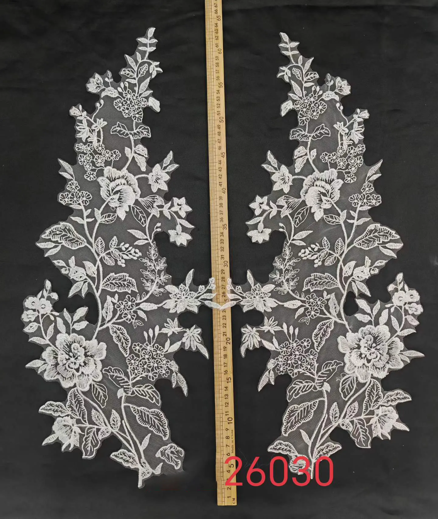 extra large symmetrical floral vine lace applique pair