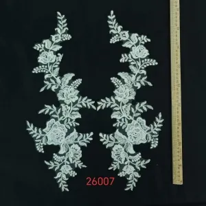 clear sequin symmetrical rose vine lace applique pair