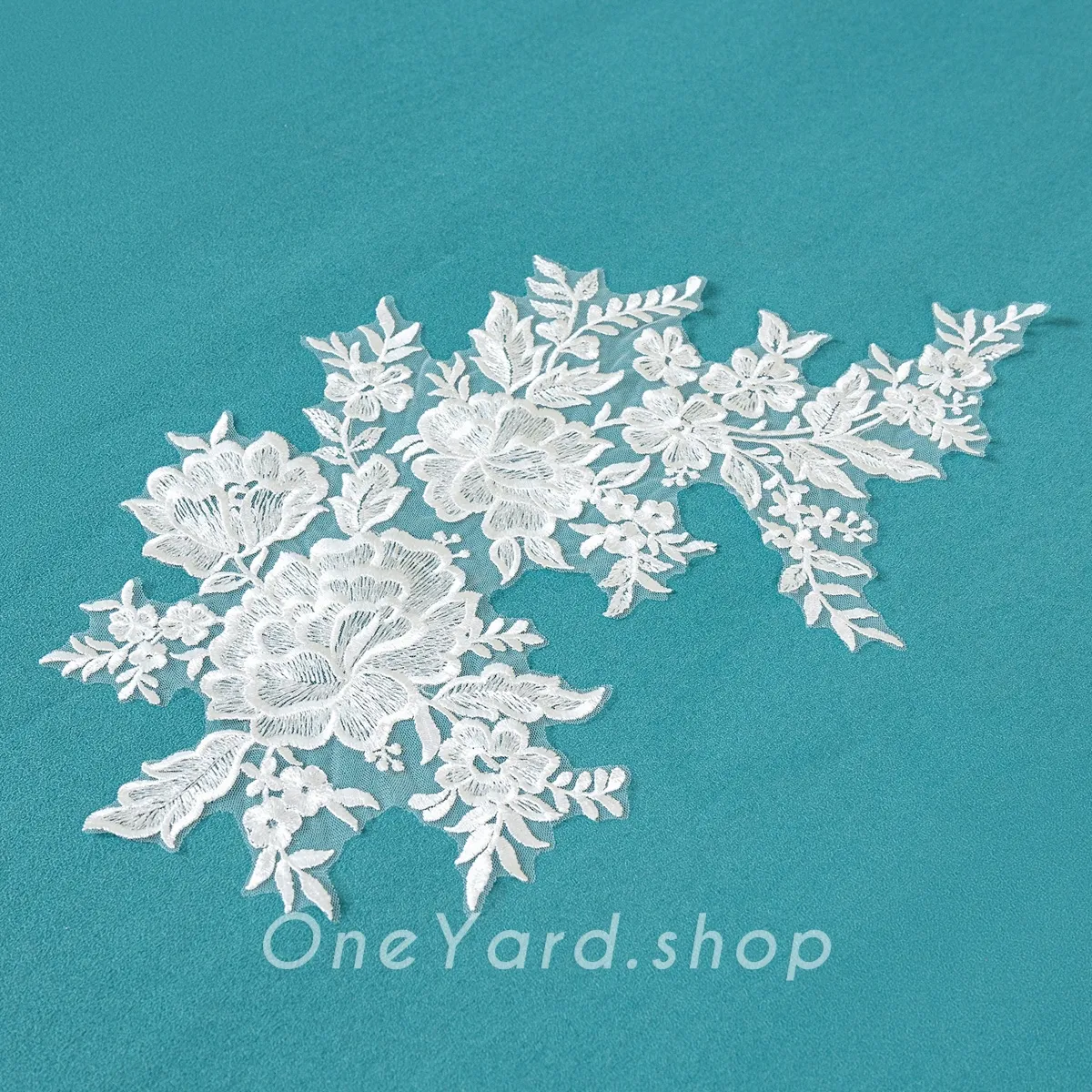 sequinned pre cut floral lace motif