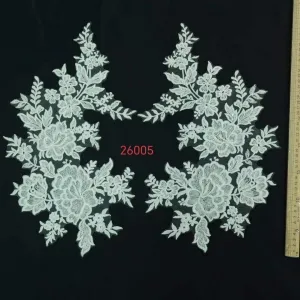 symmetrical blooming floral cluster lace applique pair