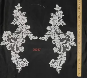 sequinned baroque floral vine lace applique pair
