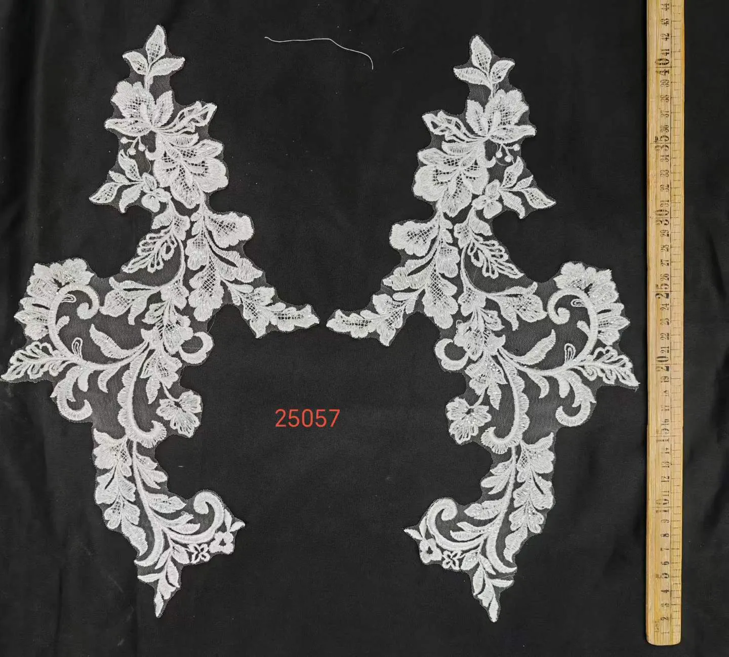 sequinned baroque floral vine lace applique pair