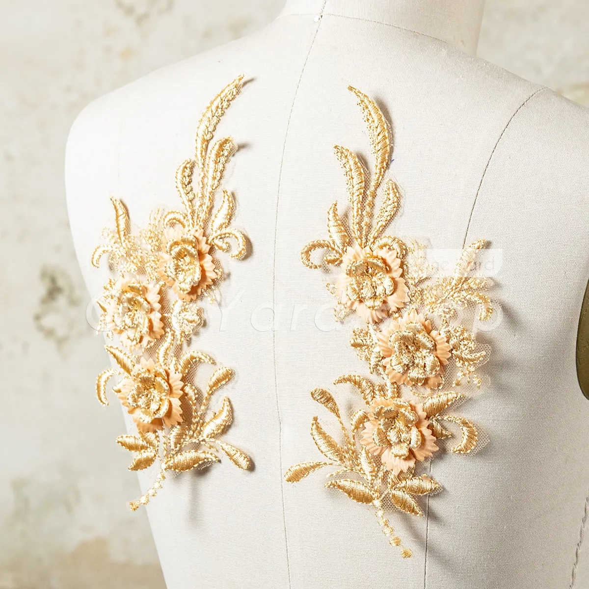 gold 3d flower vine lace applique pair gold 3d flower vine lace applique pair