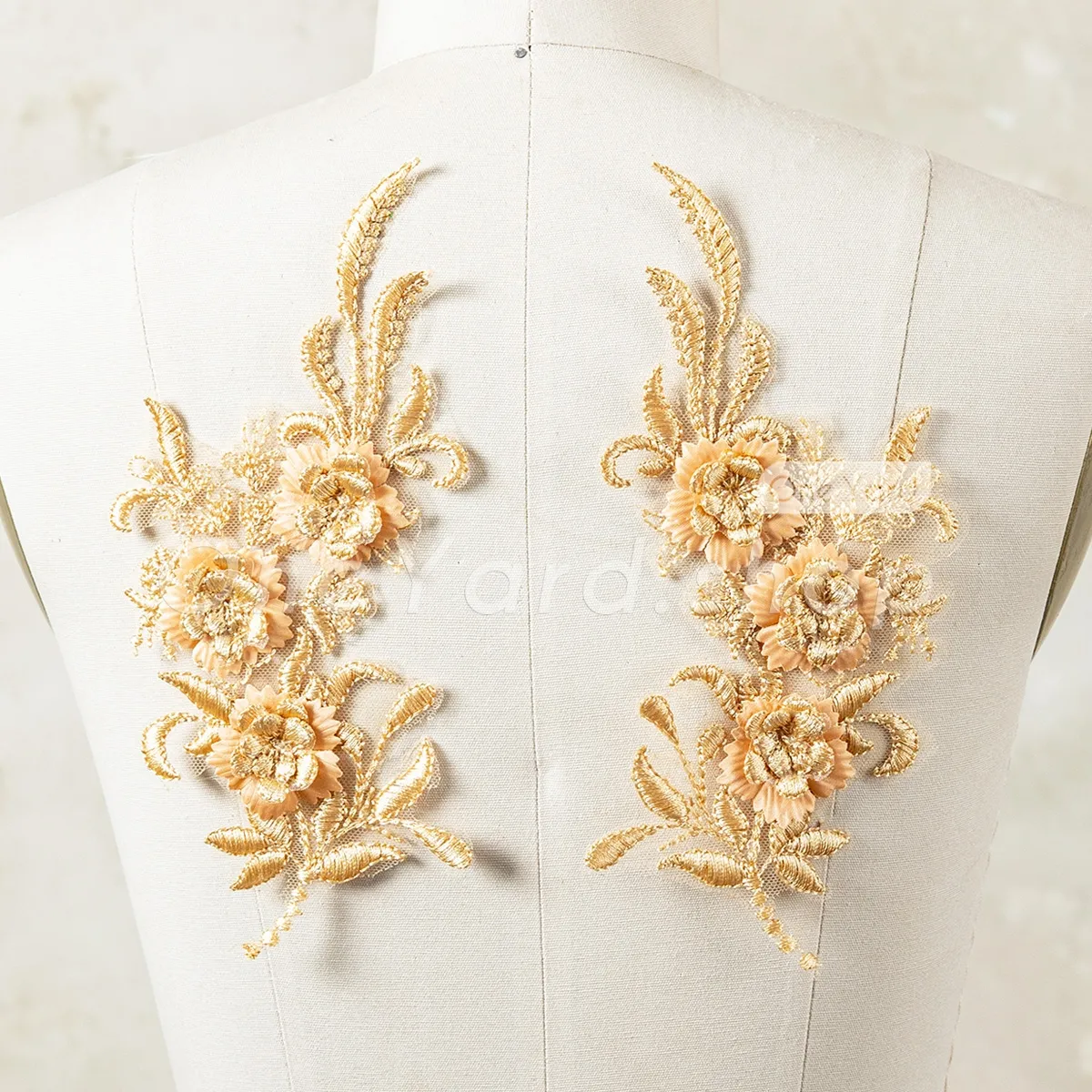 opulent gold 3d flower vine lace applique pair opulent gold 3d flower vine lace applique pair