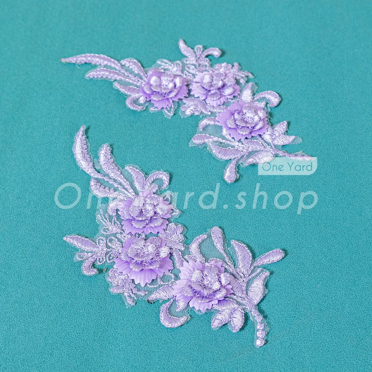 3D blossoms and leaves lavender lace appliques 3D blossoms and leaves lavender lace appliques