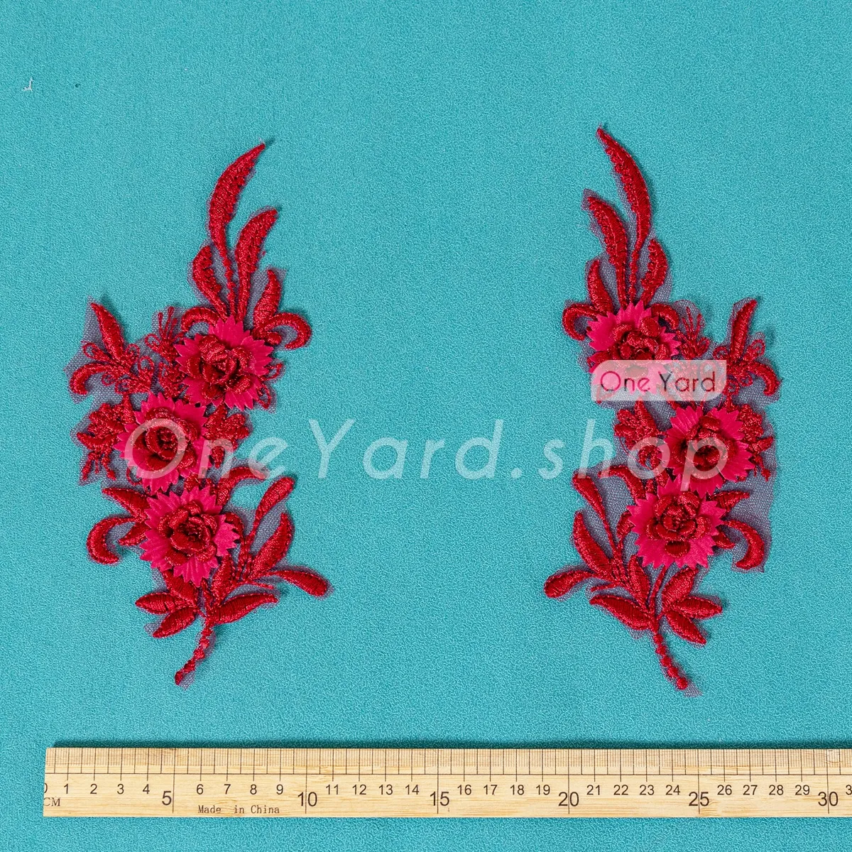 10x24cm burgundy 3d floral lace appliques 10x24cm burgundy 3d floral lace appliques
