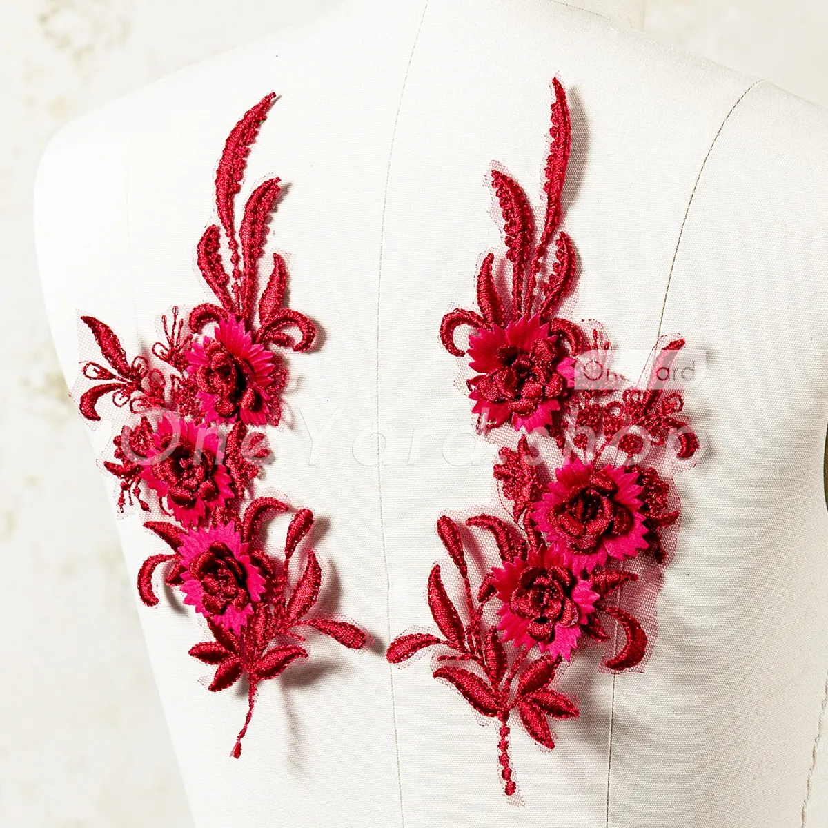 burgundy 3d floral lace applique pair burgundy 3d floral lace applique pair