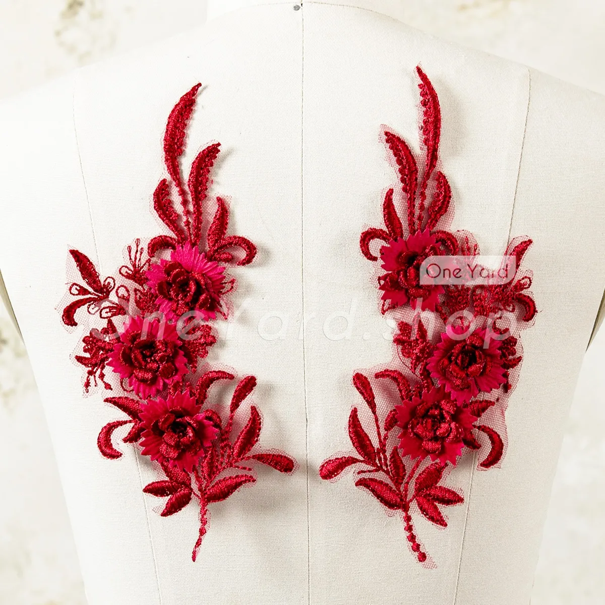 dramatic burgundy 3d floral vine lace applique pair dramatic burgundy 3d floral vine lace applique pair